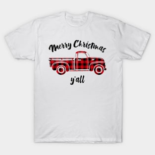 Merry Christmas Y'all Southern Buffalo Plaid Truck T-Shirt